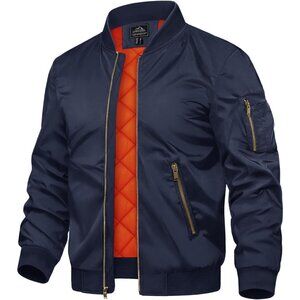 Men's Navy Polyester Winter Warm Padded Work Casual Windproof Quilted Jackets